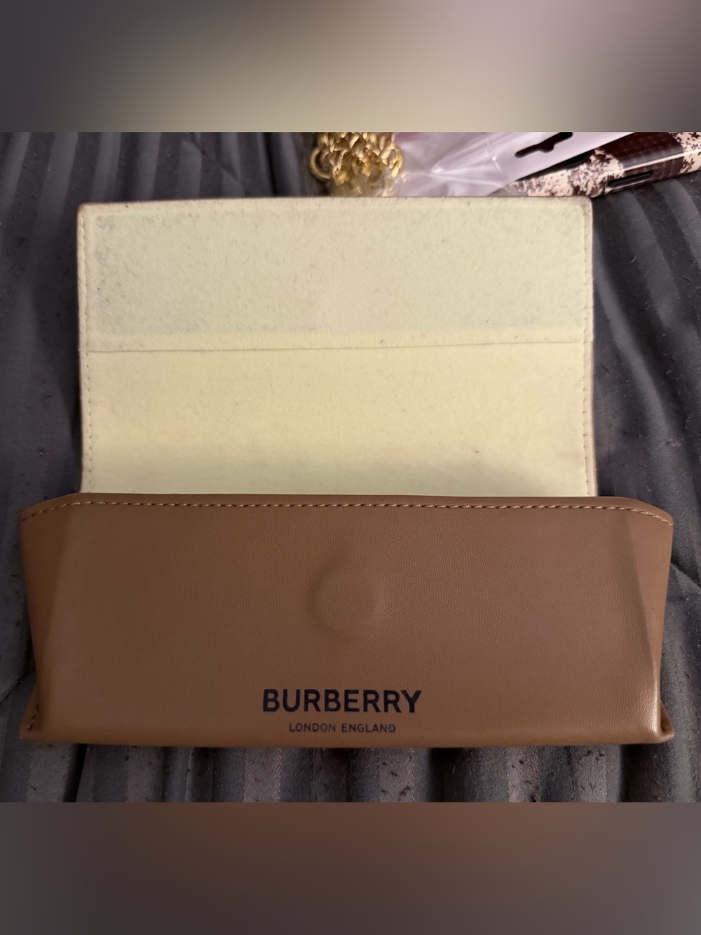 Burberry Brown Fold-Over Leather Wallet with Cream Interior